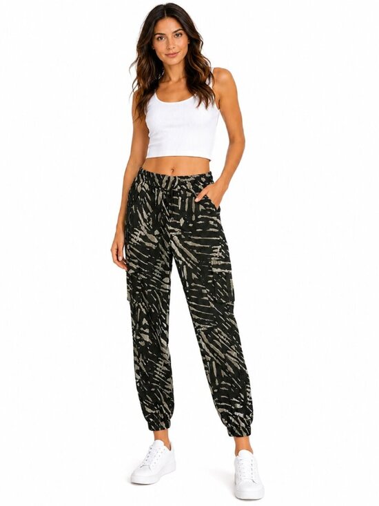 blanc noir Pants - BLANC NOIR Animal Print Camo Cargo Jogger High Rise Black Silver Size Small